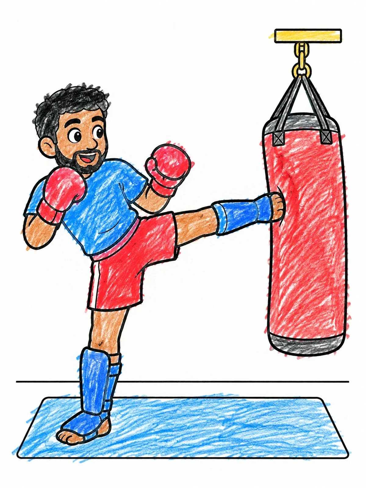 Colored example of the Kickboxer Training With Heavy Bag coloring page