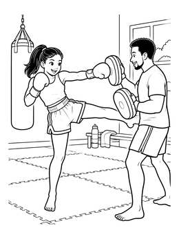 Free printable Kickboxer Training With Coach coloring page