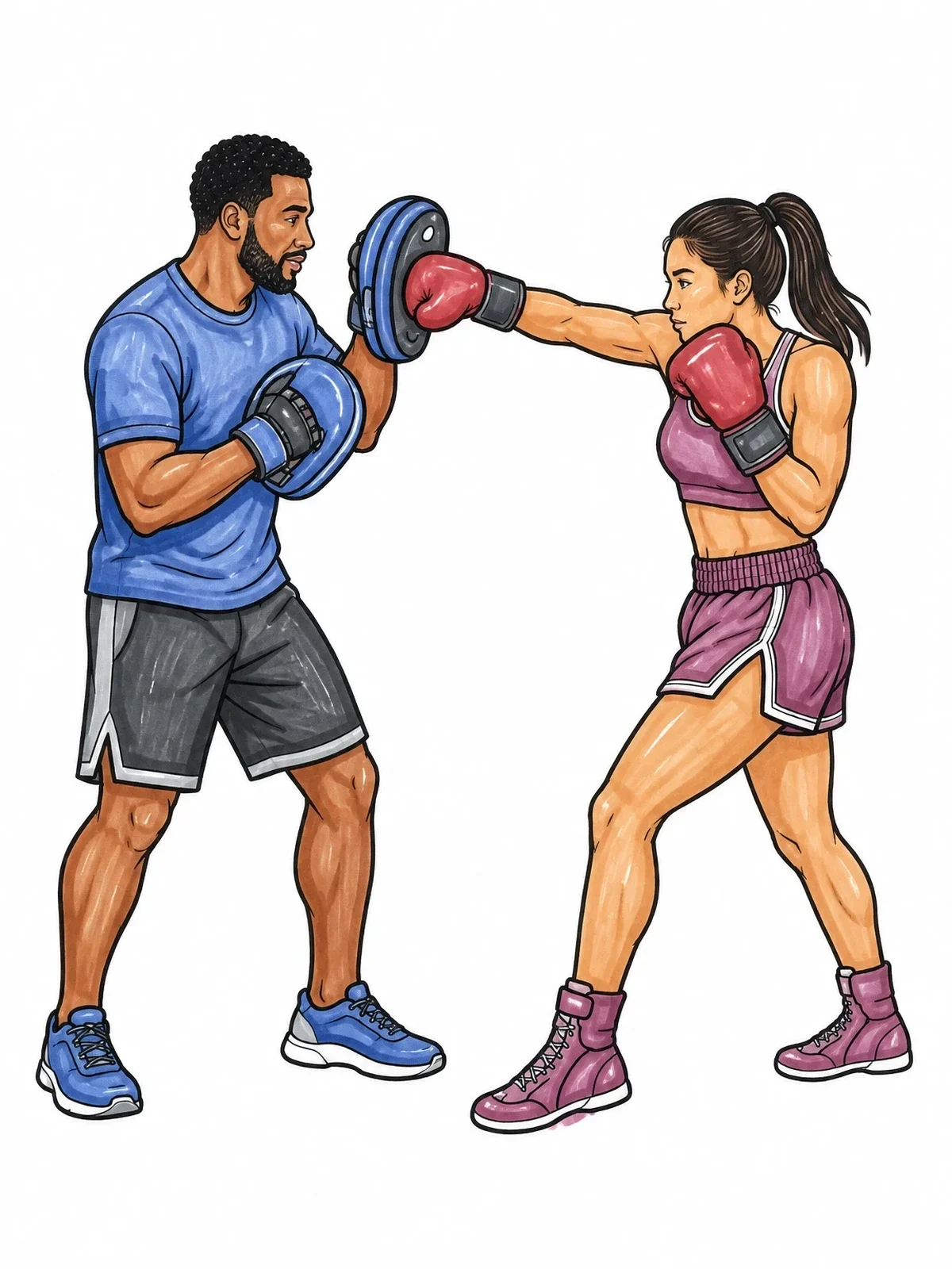 Colored example of the Kickboxer Training With Focus Mitts coloring page