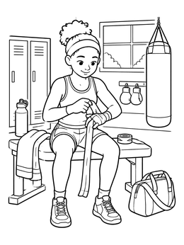 Free printable Kickboxer Wrapping Hands In The Gym coloring page