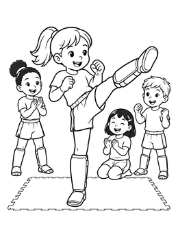 Free printable Young Girl Practicing Martial Arts Kick coloring page