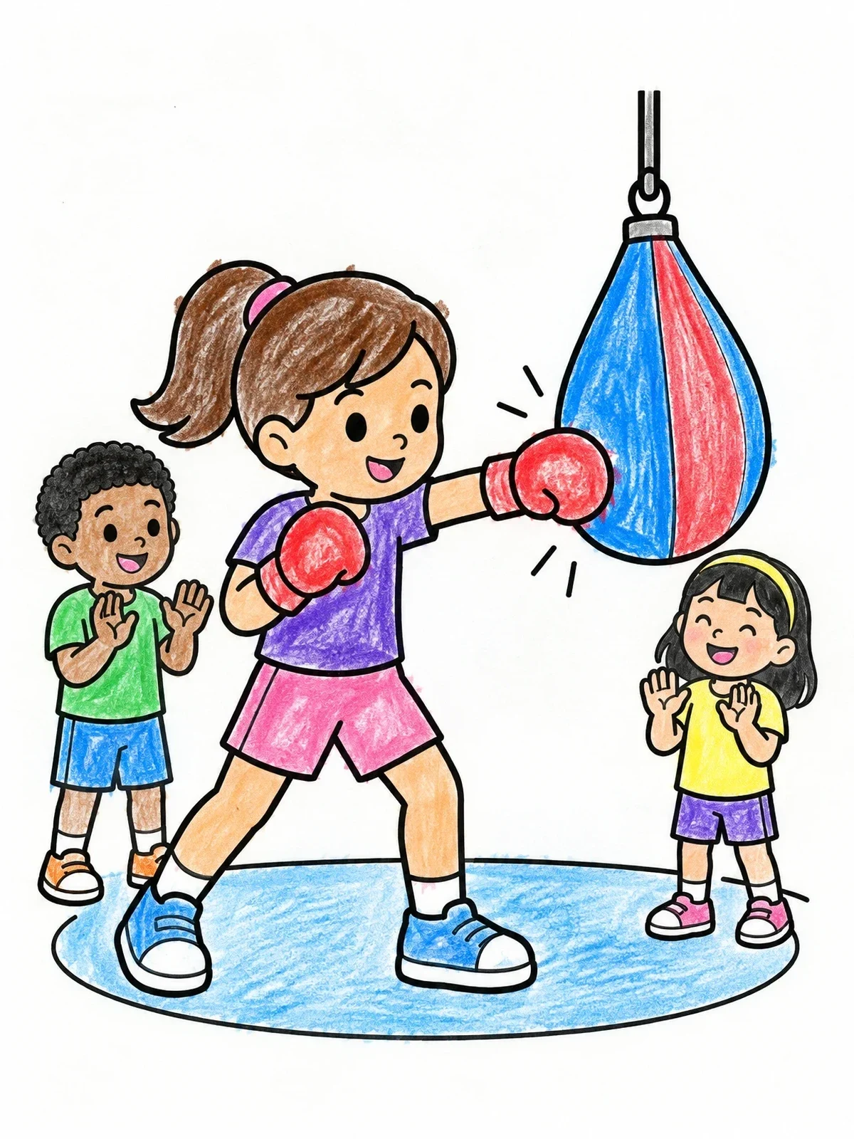 Colored example of the Young Girl Training With Punching Bag coloring page