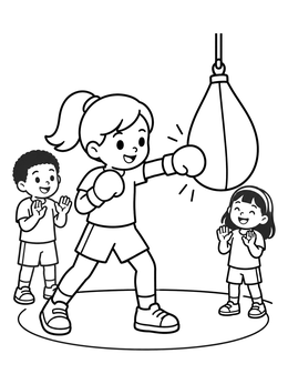 Free printable Young Girl Training With Punching Bag coloring page