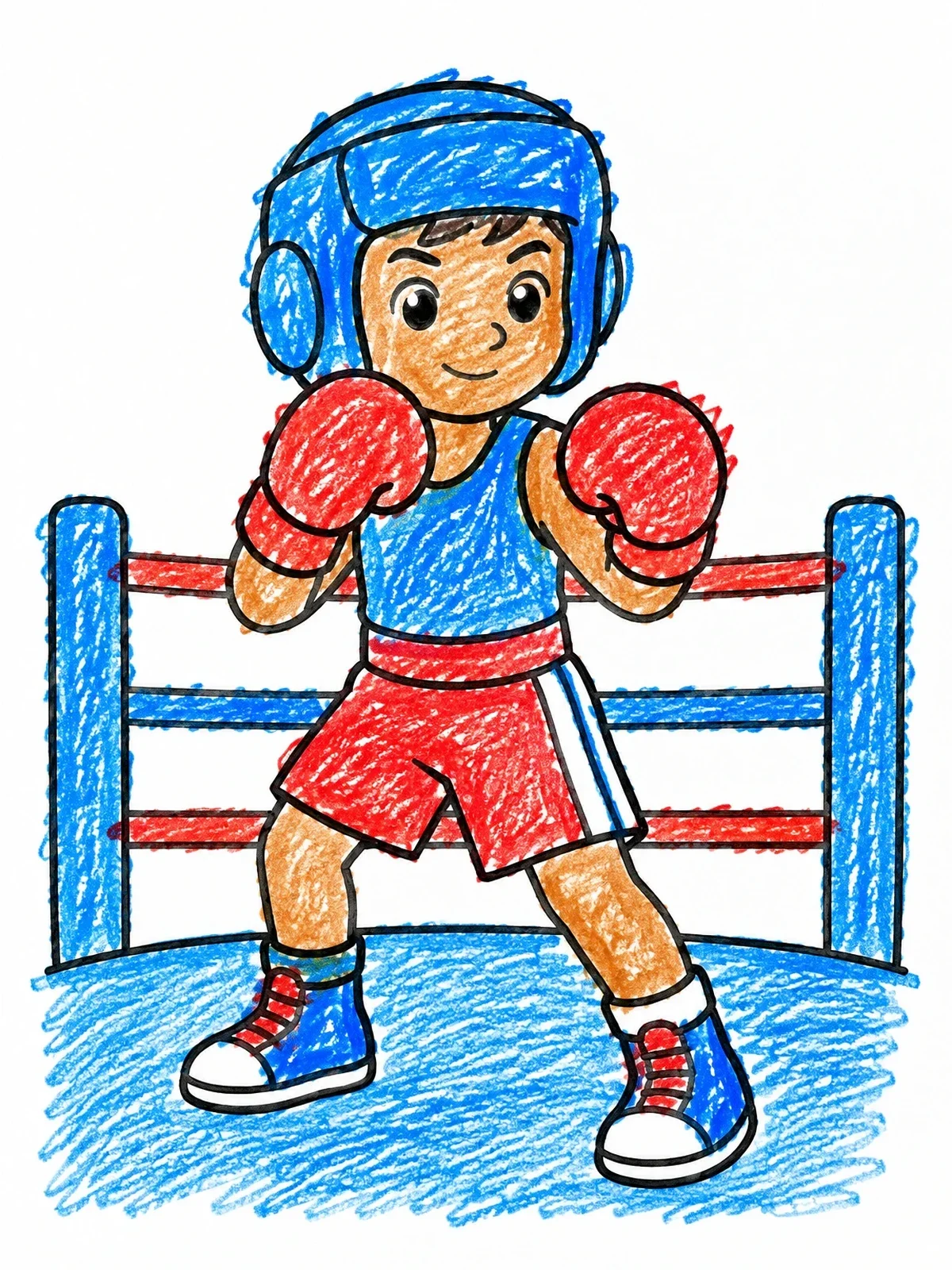 Colored example of the Young Kickboxer In The Ring coloring page