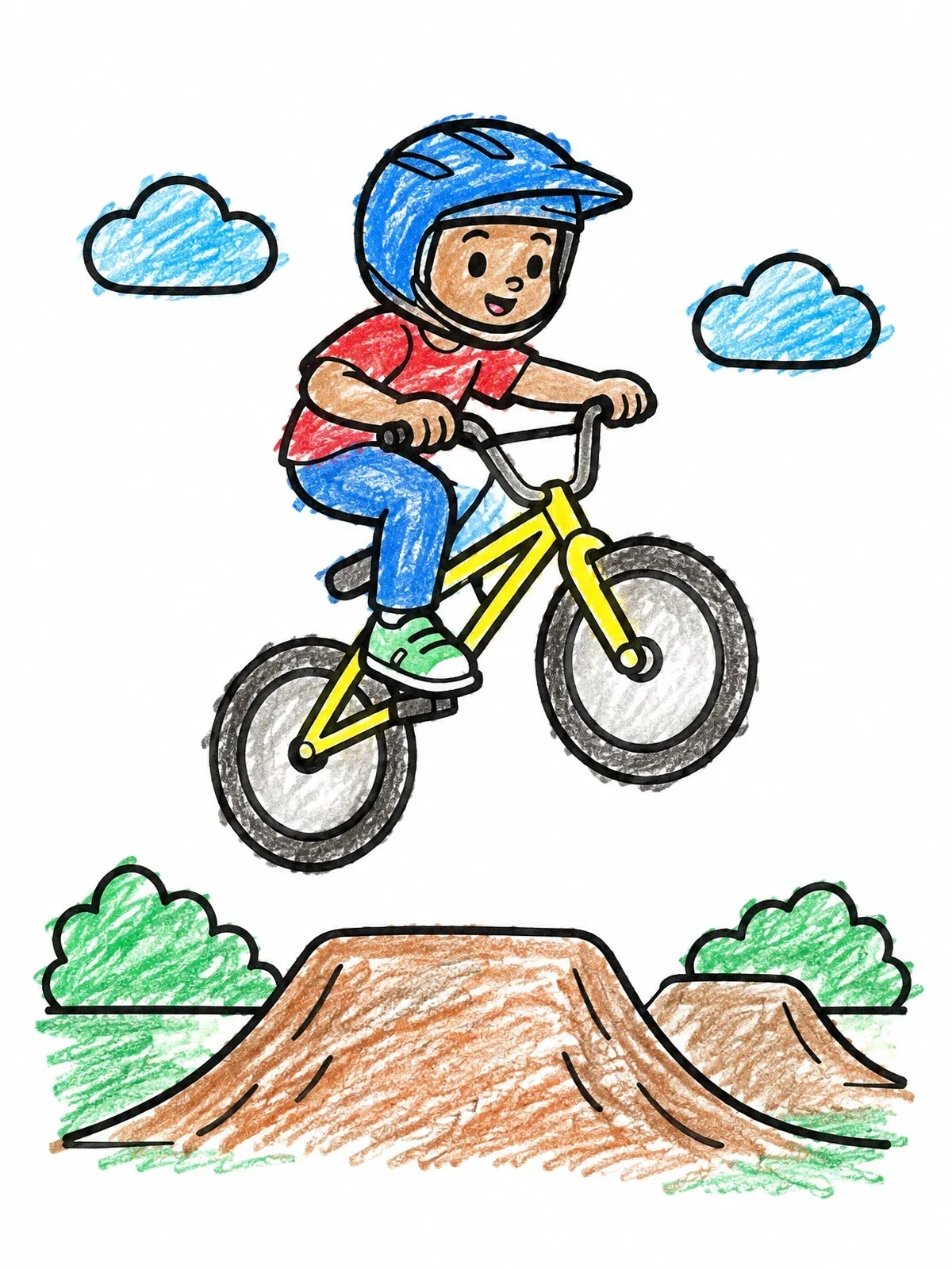 Colored example of the Kid Jumping On A Bmx Bike coloring page