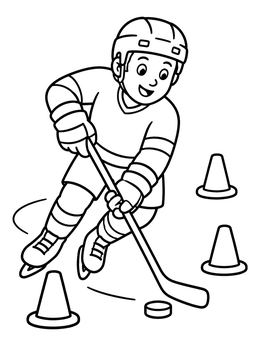Free printable Kid Playing Ice Hockey Drill coloring page