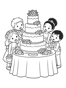 Free printable Children Admiring The Wedding Cake coloring page