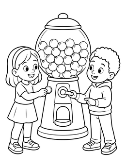 Free printable Kids At The Gumball Machine coloring page