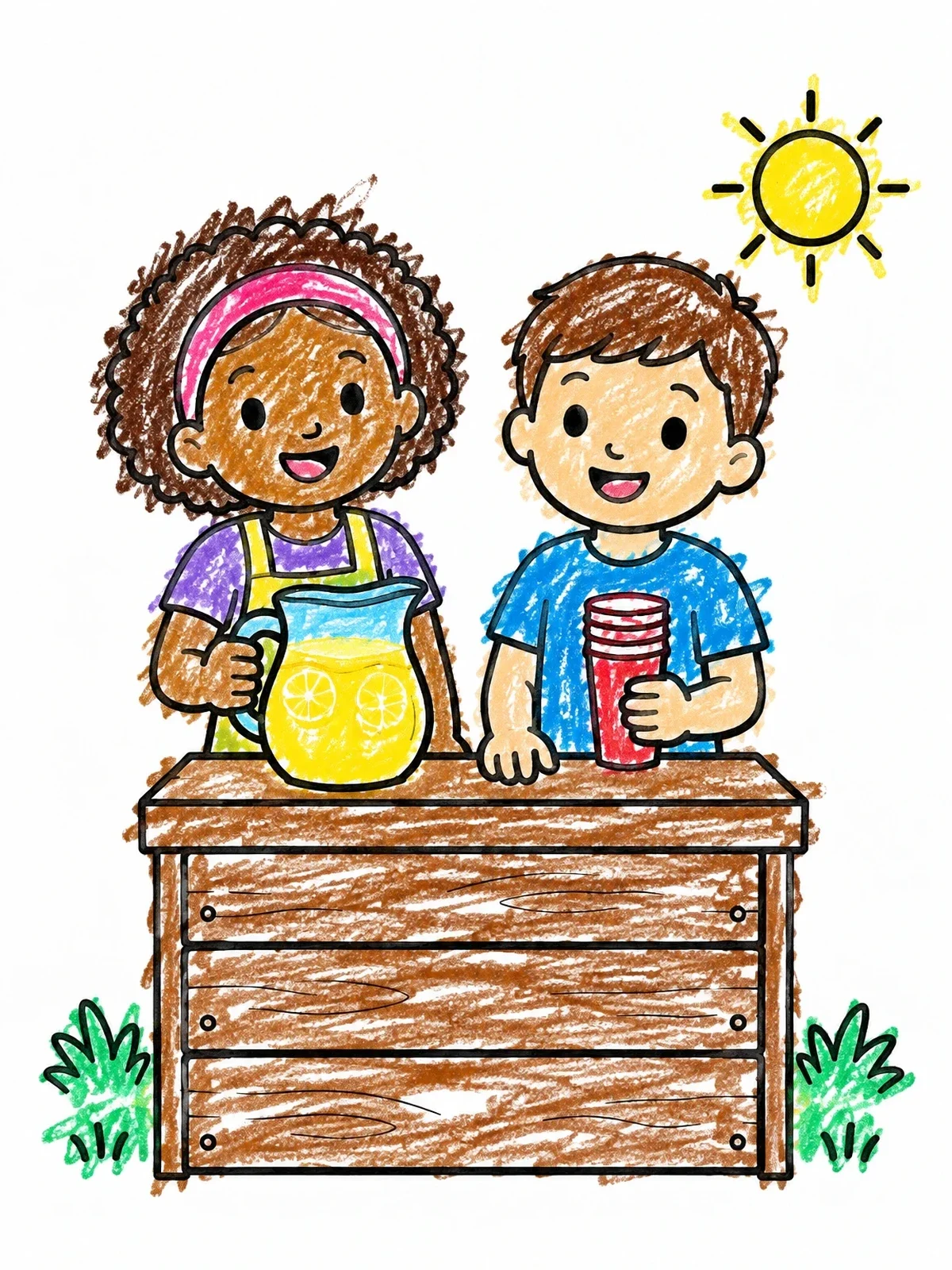 Colored example of the Kids At Lemonade Stand coloring page