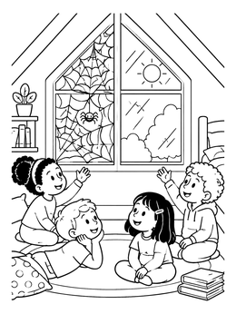 Free printable Attic Window With Spider And Sun coloring page