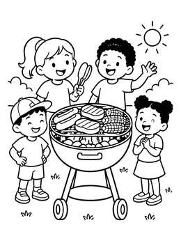 Free printable Kids Having A Backyard Barbecue coloring page