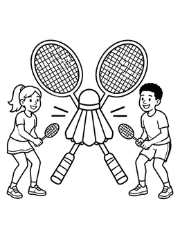 Free printable Kids Playing Badminton With Giant Rackets coloring page
