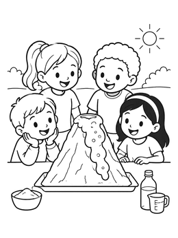 Free printable Kids Baking Soda Volcano Science Project coloring page
