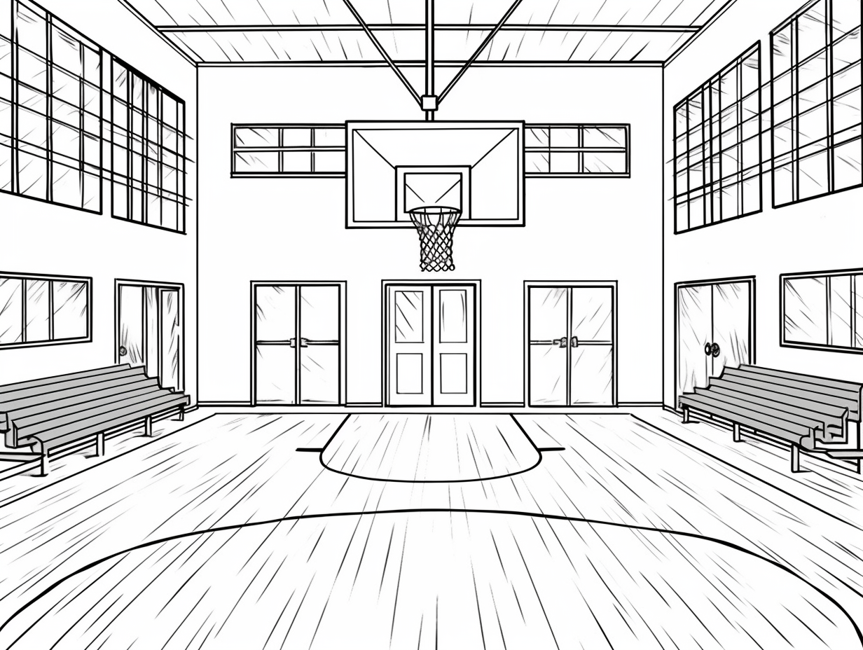 Kids' Basketball Court Coloring - Coloring Page