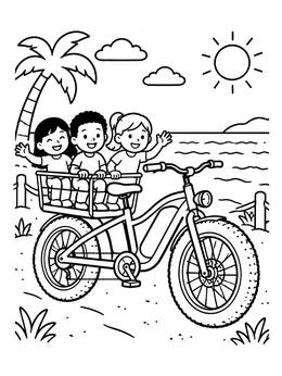 Free printable Kids Riding A Fat Tire Bike coloring page