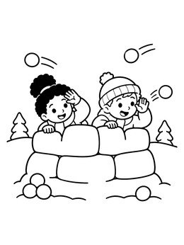Free printable Kids Behind A Snow Fort coloring page