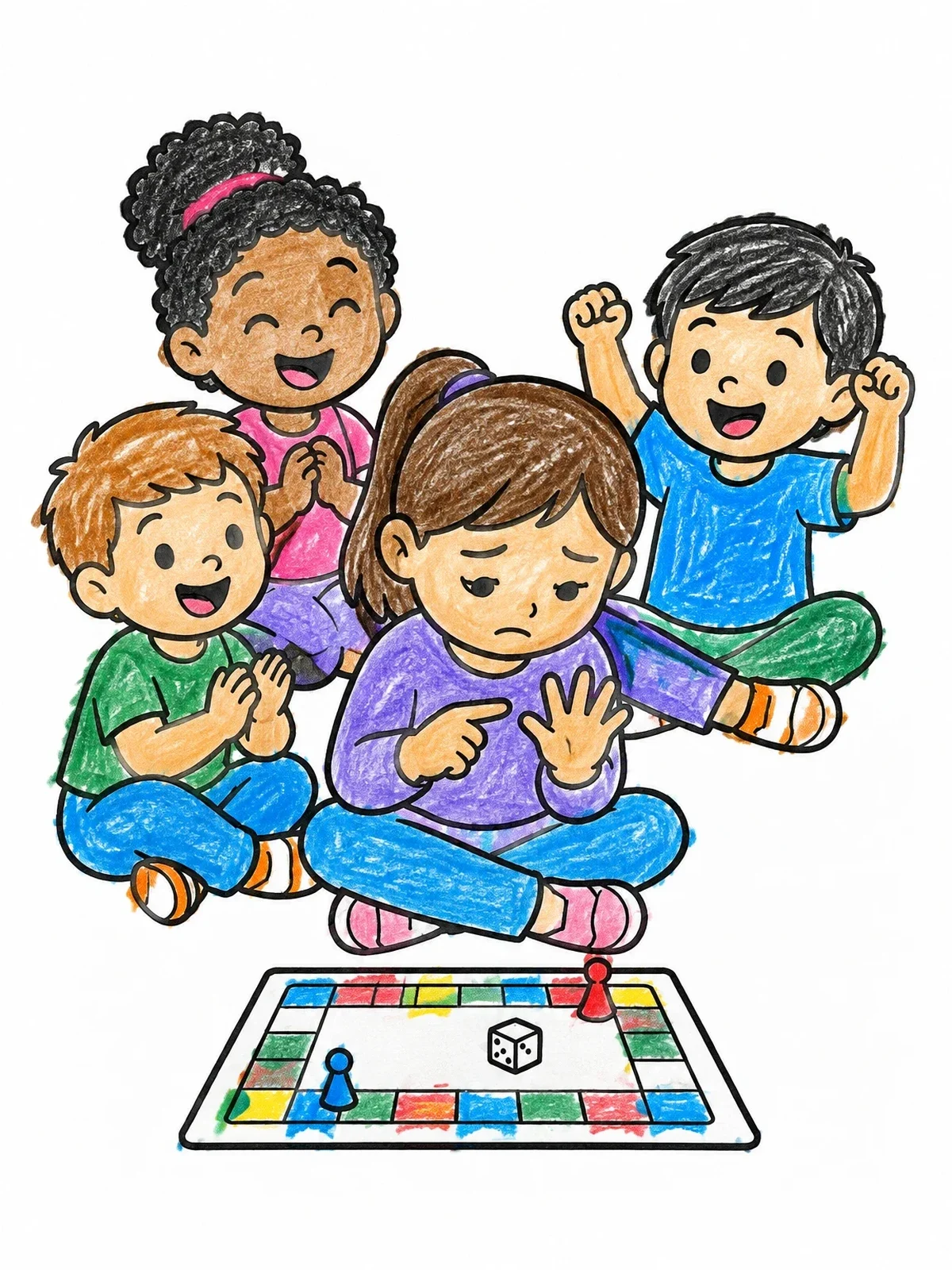 Colored example of the Counting To Five Board Game coloring page