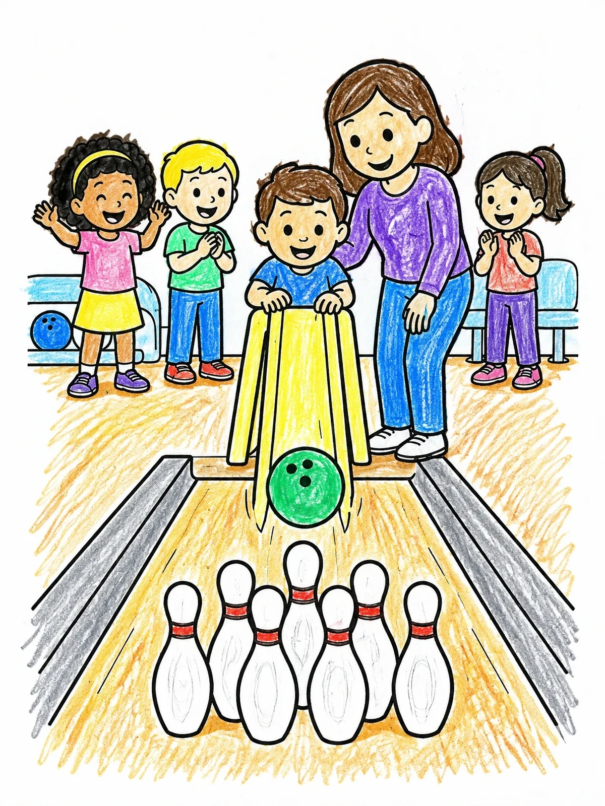 Colored example of the Kids Bowling With Ramp Slide coloring page