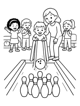 Free printable Kids Bowling With Ramp Slide coloring page