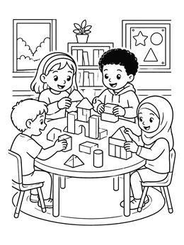 Free printable Children Building With Blocks In Classroom coloring page