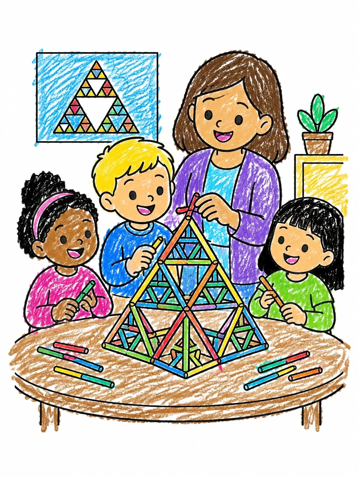 Colored example of the Building A Sierpinski Pyramid coloring page
