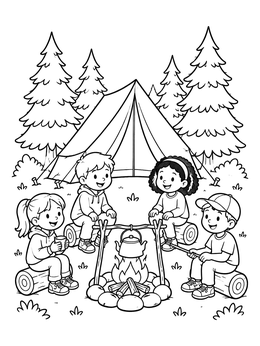 Free printable Kids Camping By The Campfire coloring page