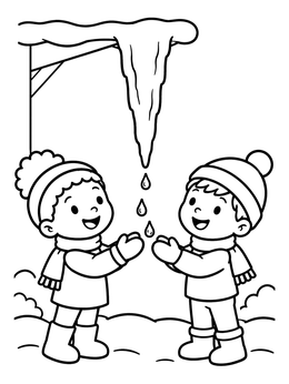 Free printable Kids Catching Melting Icicle Drops coloring page