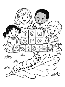 Free printable Children And Caterpillar With Awesome Blocks coloring page