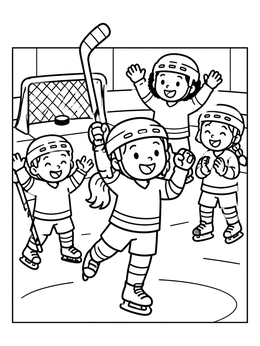 Free printable Kids Celebrating A Hockey Goal coloring page