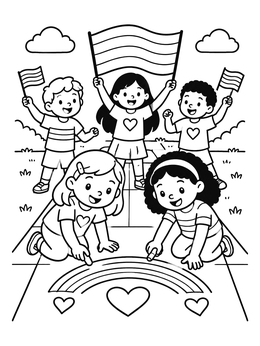 Free printable Kids Celebrating Pride With Sidewalk Chalk coloring page