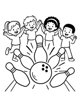 Free printable Kids Cheering Bowling Strike coloring page