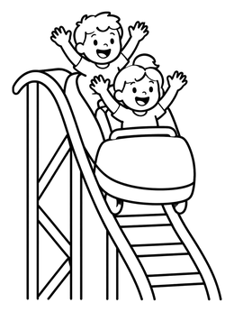 Free printable Happy Kids On A Roller Coaster coloring page