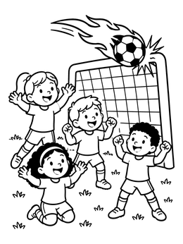 Free printable Kids Celebrating A Goal coloring page