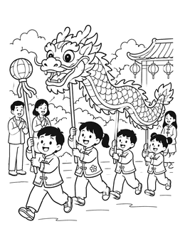 Free printable Children Dragon Dance Festival coloring page