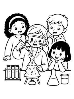 Free printable Kids Doing A Christmas Science Experiment coloring page