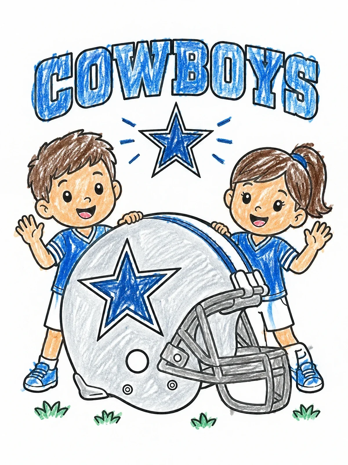 Colored example of the Kids With Dallas Football Helmet coloring page