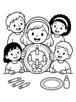 Free printable Children Making Advent Wreath Crafts coloring page