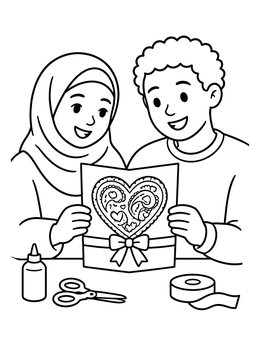 Free printable Children Crafting A Paisley Heart Card coloring page