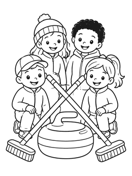 Free printable Kids Curling Team With Stone coloring page
