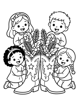 Free printable Children Decorating Holiday Cowboy Boots coloring page