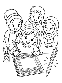 Free printable Kids Drawing With Gel Pens coloring page