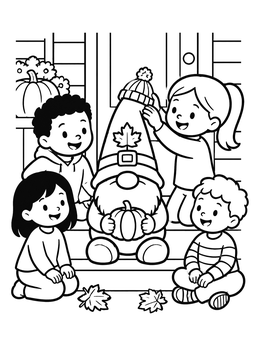 Free printable Children Decorating A Porch Gnome coloring page
