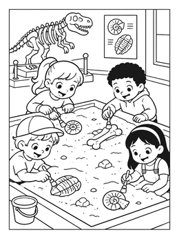 Free printable Kids Digging For Museum Fossils coloring page