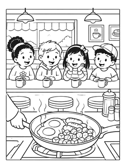 Free printable Kids At The Diner Breakfast Counter coloring page