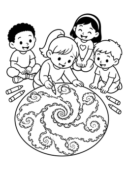 Free printable Children Drawing A Spiral Fractal coloring page