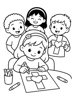 Free printable Children Drawing Cross And Heart Crafts coloring page