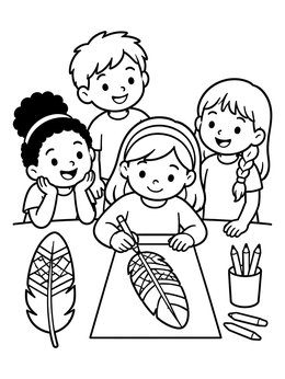 Free printable Children Drawing Tribal Feathers In Art Class coloring page
