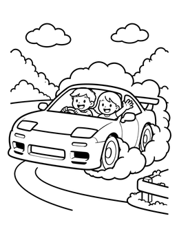 Free printable Kids Drifting In Sports Car coloring page