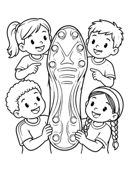 Free printable Kids Examining A Soccer Cleat Sole coloring page