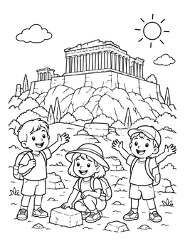 Free printable Kids Exploring The Ancient Parthenon coloring page